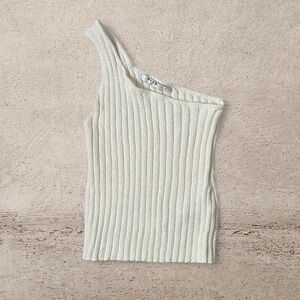 Na-Kd One-Shoulder Cream Ribbed Top Size M